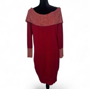 #432 (Emma & Posh) Shimmering Red Off-Shoulder Sweater Dress - Size 2X
